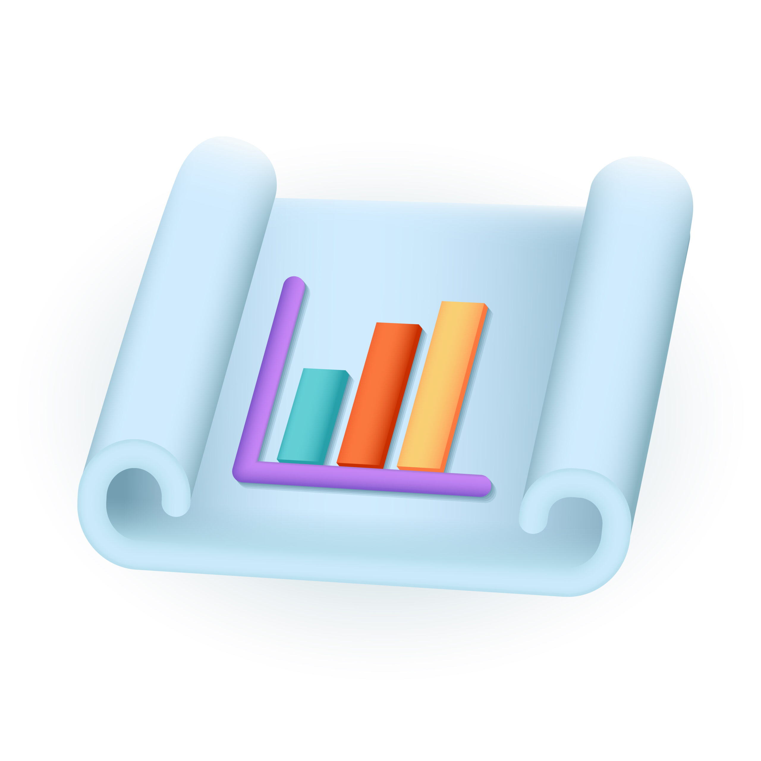 Chart or graphs on sheet of paper 3D illustration. Cartoon drawing of financial report, income or budget analysis in 3D style on white background. Business, finances, information concept